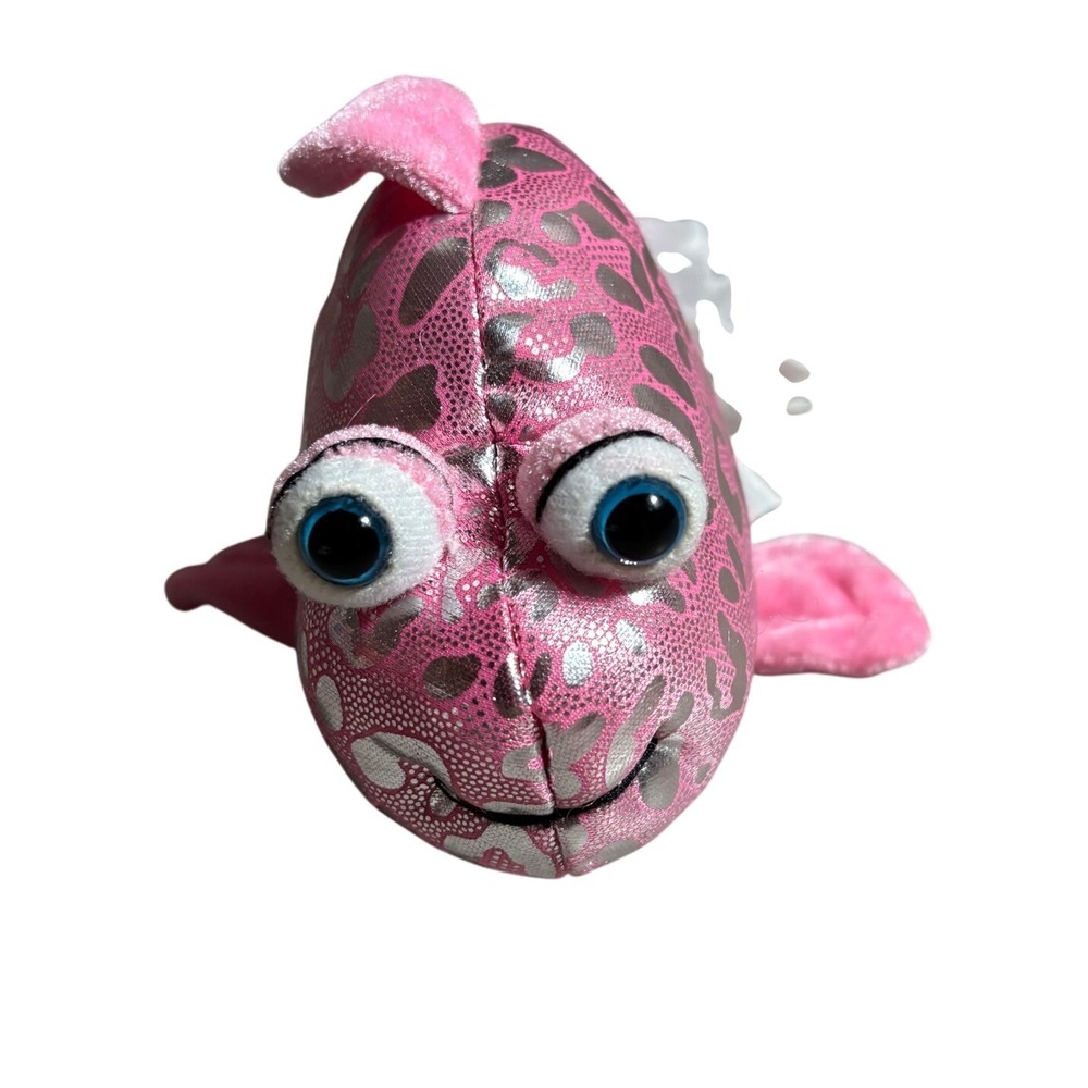 Ganz Webkinz Pink‎ Googles Fish Plush Metallic Silver Leopard Print Blue Eyes